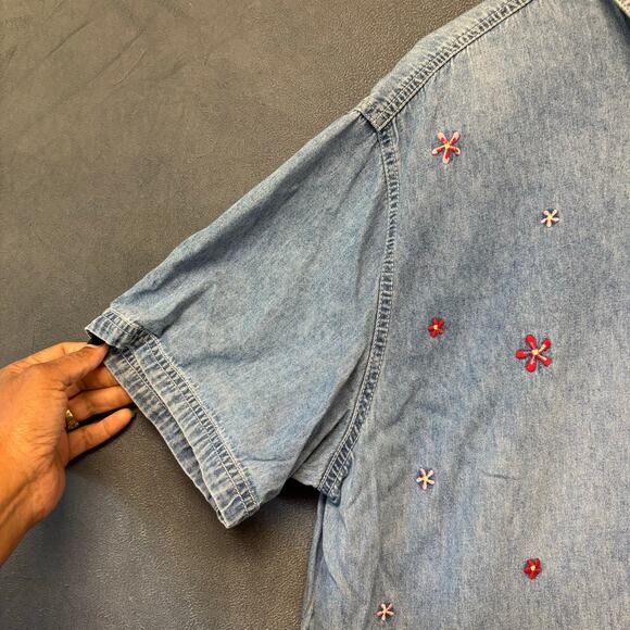 Vintage Bobbie Brooks Denim Shirt Floral Embroidered 2XL Button Up Cottagecore - Picture 6 of 12